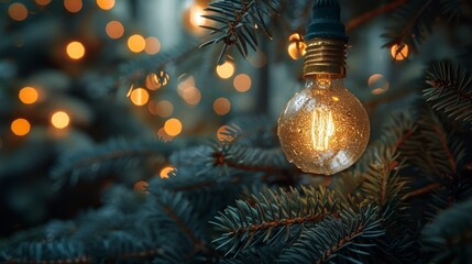 Leinwandbilder - Abstract bokeh light bulb and blurred green Christmas tree background for happy new year 2025
