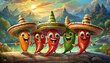 cartoon chilli peppers wearing sombreros