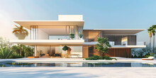  Minimalist Modern White House Exterior With Swimming Pool Terrace Modern Villa With A Minimalist Exterior, Incorporating Clean Lines And Large Glass Panels 