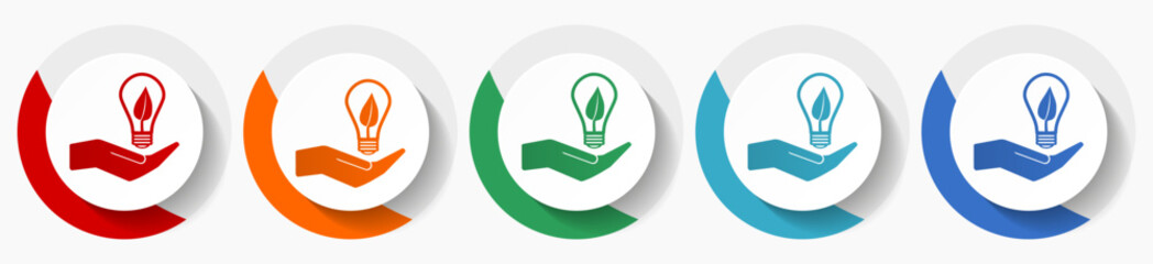Aufkleber - Light, idea, hand with bulb vector icon set, flat icons for logo design, webdesign and mobile applications, colorful round buttons