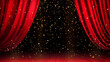 Christmas string lights curtain decoration background with red curtains