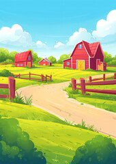 Poster - Farmyard Outside Scenery Illustration