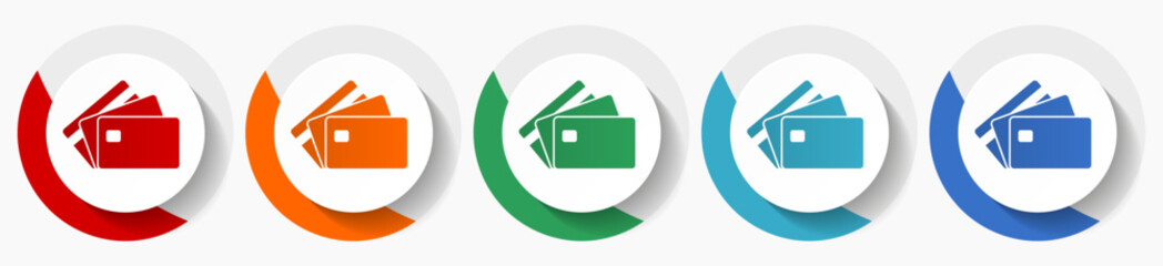 Leinwandbilder - Credit card, bank, finance vector icon set, flat icons for logo design, webdesign and mobile applications, colorful round buttons