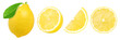 lemon fruit with leaves, slice and half isolated, Fresh and Juicy Lemon, transparent png, PNG format, cut out