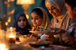 Family joyfully breaking fast Iftar