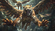 A leopard with four heads and four wings an ancient, Generative AI 