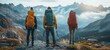 Adventure awaits: hikers with trekking poles traverse mountain paths, embracing the great outdoors and the joy of travel in breathtaking scenery