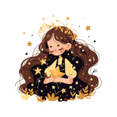 Poster - cute Virgo with golden stars illustration on white background zodiac sign