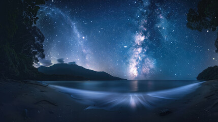 Wall Mural - amazing panorama blue night sky milky way and star on dark background.universe filled with stars, ne