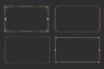 Wall Mural - line golden frame, celestiam minimal esoteric border, mystyc linear decoration with dots, corners is