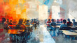 abstract classroom with student, examination process or testing in an educational institution, abstract illustration, Generative AI