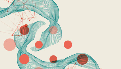 The abstract wave is made in a frame style. Template for science and technology presentation. Hand drawn vector art.