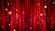 Red curtains hang on the stage