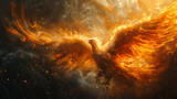 Fototapeta  - Blazing Renewal: Phoenix Emerges in Fiery Glory, generated by IA 