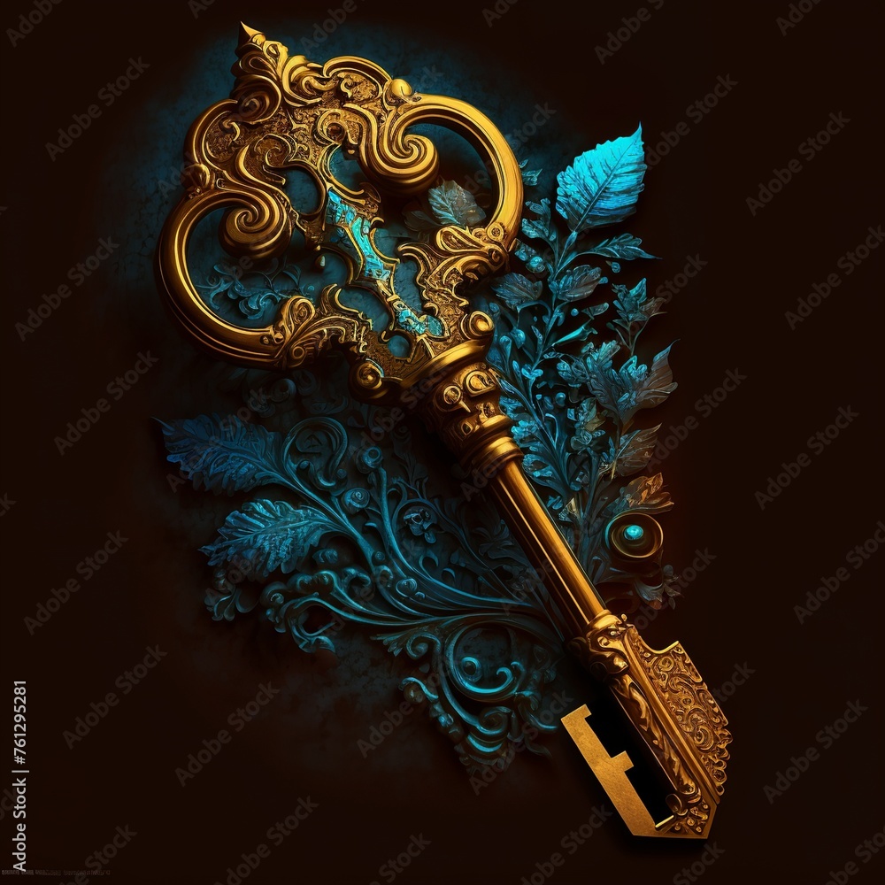 Patterned House Key golden key ornate patterned miracle key giant yellow bronze iron ...