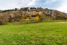 Springtime Palava mountains in Czech republic - view above Klentnice villaget