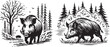 wild boar vector in the forest graphics