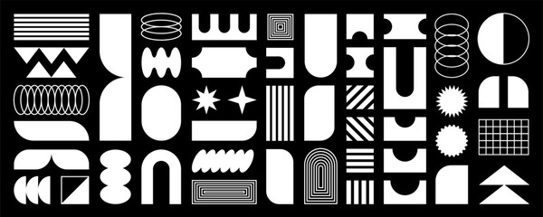 Wall Mural - abstract shapes, basic brutal forms and retro figures in y2k aesthetics, vintage stickers, logos and