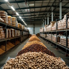 Abundance of Nuts and Dried Fruits in Warehouse