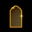 © backup16 - Islam window with pattern vector illustration isolated on black background. Oriental ornament, traditional Arabian design elements of decor, muslim gold frame
