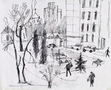 Fototapeta Do pokoju - instant sketch, view from window in winter