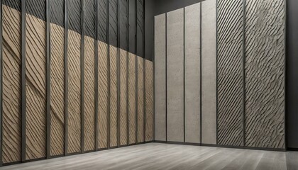 modern soundproof textured indoor 3D wall panels featuring sleek lines and minimalist design elements, utilizing advanced materials and construction techniques to provide effective noise reduction wit