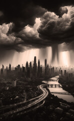 Wall Mural - Thunderclouds and Rain over the City. AI Generated