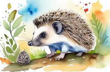 Wall Mural - hedgehog in the grass