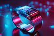 Generic modern smart wearable watch wide banner with hologram and screen applications