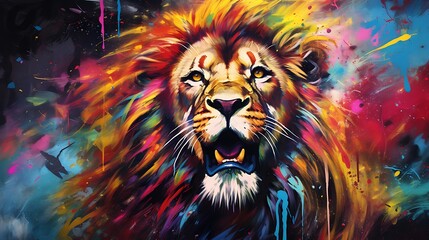  Roaring Style: A Dynamic Shirt Print Featuring a Graffiti Lion.
