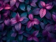 Abstract Purple and Blue Leaves on Dark Background, 3D Rendering of Vibrant Foliage Texture with Depth and Contrast