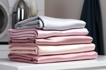 Wall Mural - Stack of white and pink sheets are piled on top of each other