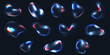 © Olga Igumenova - Set 3D transparent Glass Liquid Shape. Bright Water Bubbles collection isolated dark background. 3D Glass Gradient fluid balloons.  Vector illustration can used web design. EPS 10