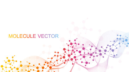 Wall Mural - modern scientific background with hexagons, lines and dots. wave flow abstract background. molecular
