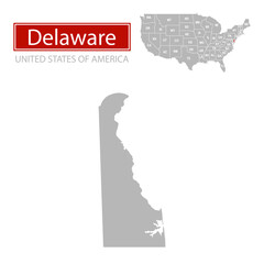 Wall Mural - United States of America, Delaware state, map borders of the USA Delaware state.