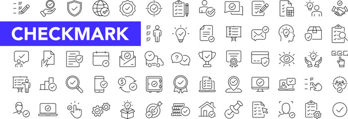 Fototapete - Check mark icon set with editable stroke. Approve thin line icon collection. Vector illustration
