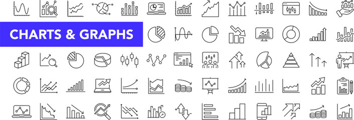 Poster - Graphs and Graphs icon set with editable stroke. Charts and diagram thin line icon collection. Vector illustration