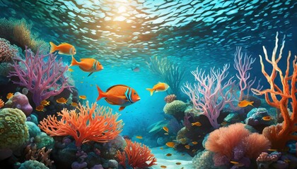 pretty coral reefs and fish in the sea