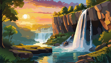 Wall Mural - Waterfall in the tropical mountains