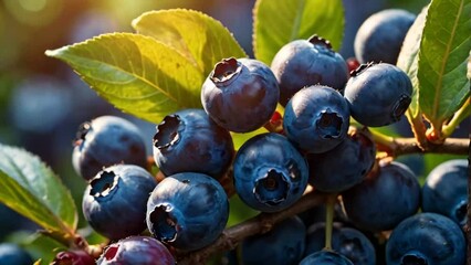 Wall Mural - ripe blueberries on a branch in nature
