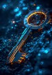 Locked data security concept. Abstract futuristic technology background. Glowing background with key.