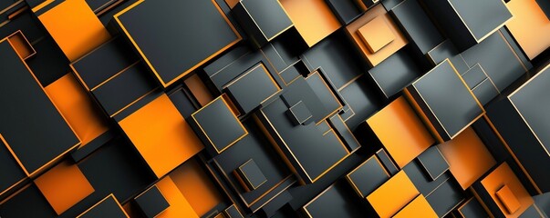 Wall Mural - abstract background design of black and orange panels forming geometric pattern