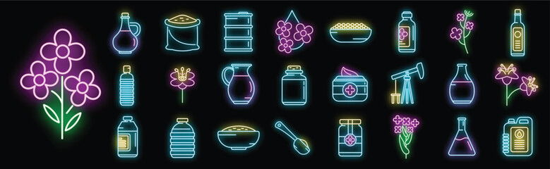 Sticker - Canola icons set outline vector. Seed rapeseed. Cuisine oil neon color isolated