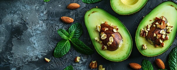Wall Mural - Sliced avocado with nuts inside.