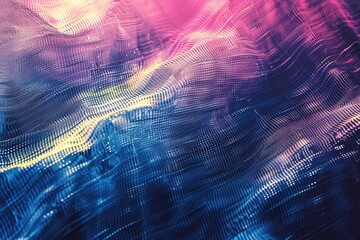 Poster - Grainy gradient background blue pink yellow abstract glowing color wave black dark backdrop noise