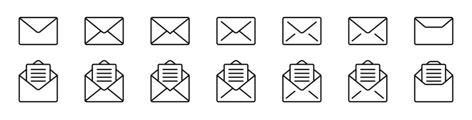 Mail envelope icon set. Line mail collection. Email envelope editable stroke