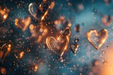 Fototapeta Perspektywa 3d - Flying hearts 3d background abstract glow particles