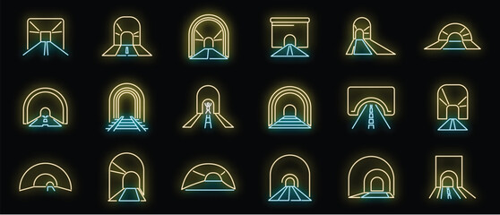 Poster - Tunnel icons set outline vector. Rail track. Metro arch neon color isolated