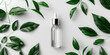 Organic cosmetics with extracts herbs serum green plant leaf natural cosmetic products white background