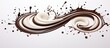 Liquid chocolate swirls elegantly with milk on a monochrome white surface, resembling a hypnotic pattern reminiscent of an automotive tire on asphalt road
